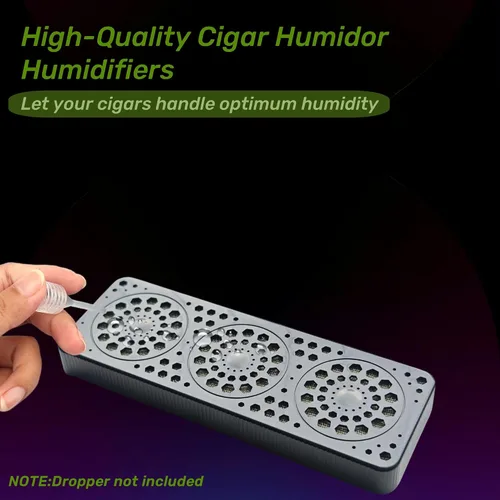 Vista 3 de Humidificador de puros, paquete de 2 unidades, rectángulo negro, humidificador de humidor de puros, humidificador de triple ventana, aumento