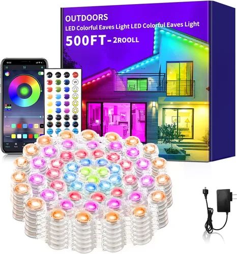 Vista 9 de Luces RGB Permanentes para Exteriores de 60 Pies, Luces LED Inteligentes Impermeables para Aleros, Luz Permanente para Exteriores con Control por