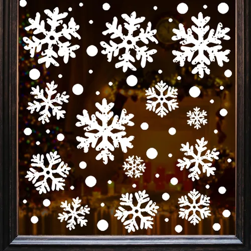 Vista 6 de Adornos de Navidad para Ventanas: 16 Hojas de Copo de Nieve Blanco Extra Grande para Ventana de Navidad, Adornos de Copo de Nieve Rústico de Granja