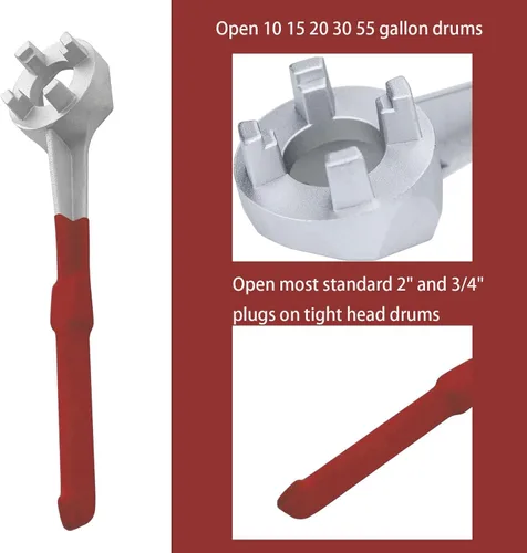 Vista 3 de Llave de tambor de aluminio, llave Bung, herramienta de abridor de barril para abrir tambor de 10, 15, 20, 30, 55 galones, se adapta a 2" y 3/4