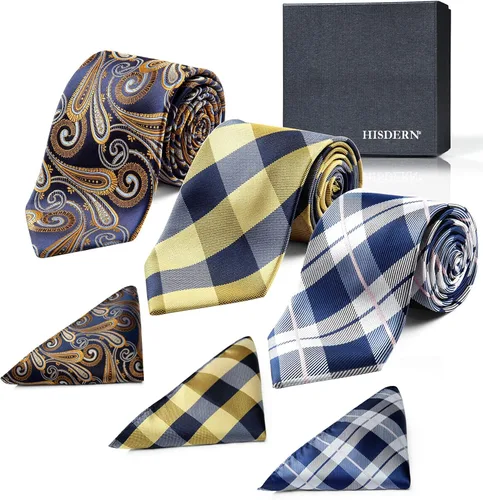 Vista 72 de HISDERN Juego de corbatas extralargas para hombre y pañuelo de bolsillo de 63 pulgadas, colección XL, caja de regalo, corbata, lote de 3