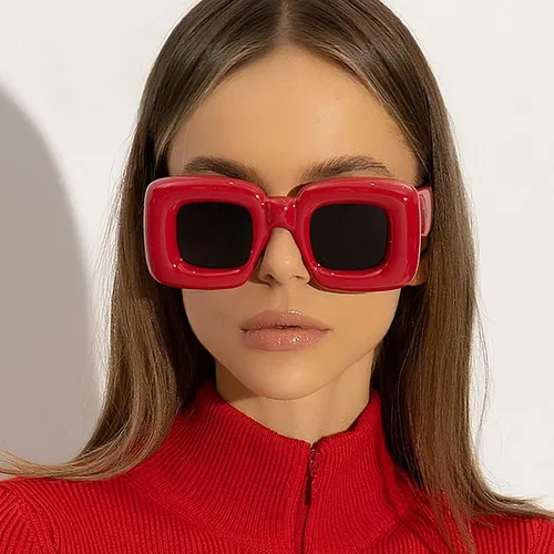 Vista 3 de FEISEDY Lindas gafas de sol cuadradas infladas para mujeres y hombres, modernas de gran tamaño, marco grueso, divertidas sombras estéticas B9097
