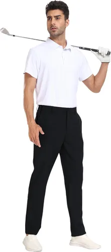 Vista 6 de MoFiz Pantalones de golf ajustados para hombre, con 2 bolsillos con cremallera, ligeros, elásticos, casuales, para viajes, trabajo, para hombre