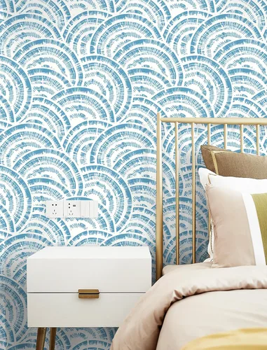 Vista 9 de Toduso Papel tapiz geométrico de 17.3 x 196.8 pulgadas, papel tapiz para despegar y pegar, papel de pared de círculo azul blanco y azul, papel