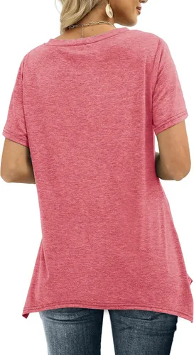 Vista 5 de Alaroo Camisetas básicas de verano para mujer, manga corta, cuello en V, túnica