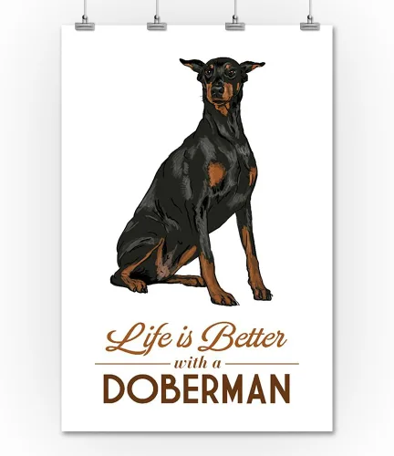 Vista 2 de Doberman Life is Better fondo blanco 36 x 54 pulgadas decoración de pared póster de viaje