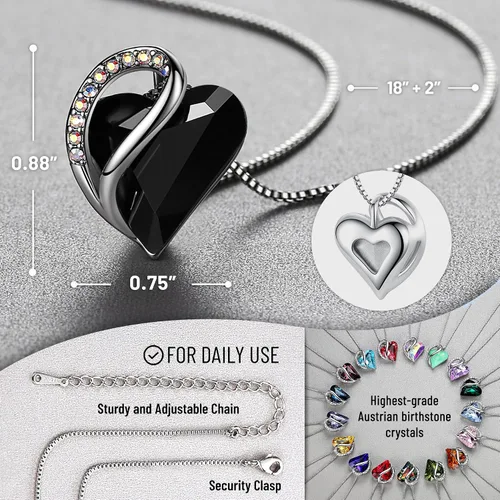 Vista 3 de Leafael - Collares para mujer, dije de corazón de amor infinito con cristales de piedra natal, cadena chapada en plata de 18 + 2 pulgadas, regalo
