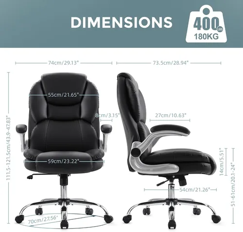 Vista 2 de IWMH Silla de oficina ejecutiva, silla ergonómica de escritorio grande y alta, silla de piel sintética con respaldo alto y reposabrazos abatibles