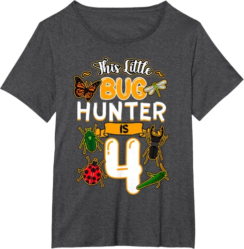 Vista 25 de Camiseta de fiesta de cumpleaños de insectos de este cazador de insectos de 4 años, Negro, S