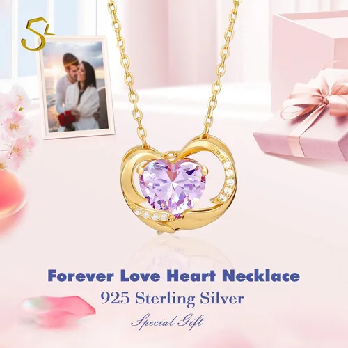 Vista 4 de Collar de corazón de plata de ley 925 con circonita cúbica, collar morado para madre, esposa, hermana, aniversario, cumpleaños, Navidad, día