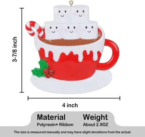 Vista 5 de Adornos para árbol de Navidad 2024 – Adorno personalizado de la familia de 5 cacaos de malvaviscos – Regalo de recuerdo de vacaciones – Taza