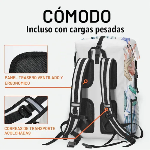 Vista 6 de Bolsa seca impermeable Bolsas secas marinas para kayak, senderismo, conchas marinas, coral, náutica, estrella de mar, mochila con cierre enrollable