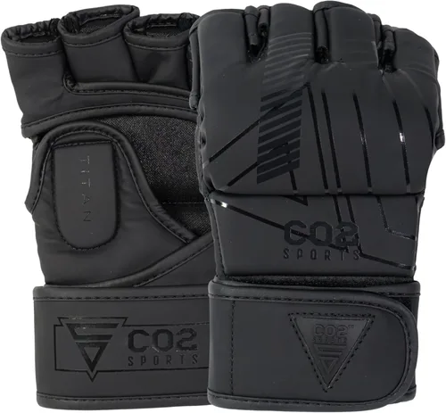 Vista 9 de Guantes Titan MMA, diseño híbrido, guantes de entrenamiento de palma abierta para Sparring, Kickboxing, Muay Thai, color negro