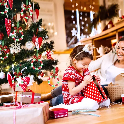 Vista 6 de Livder Kit de adornos de cuentas de Navidad, incluye 1000 cuentas de plástico rojo, verde y blanco, 60 tallos de chenilla, cinta de 64 pies
