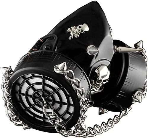 Vista 3 de SteamPunk Chain Spike Vintage Cosplay Masuqes máscara respirador de gas M2