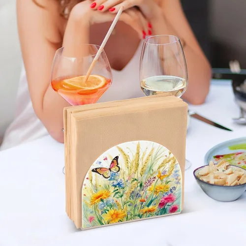 Vista 7 de Servilletero rústico con flores silvestres y mariposas para mesas, servilleteros de acrílico transparente, servilleteros de cóctel para cocina
