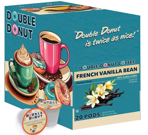 Vista 52 de Double Donut Coffee Cápsulas de Café Half Caff, Cápsulas de Café de Media Cafeína de Porción Individual para Cafeteras Keurig K Cup, Tostado Medio