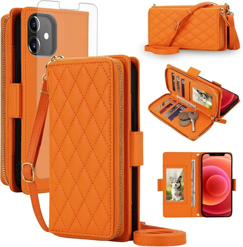 Vista 57 de Asuwish Funda compatible con iPhone 6/6s/7/8/SE 2020 2022 con cremallera y bloqueo RFID, protector de pantalla, correa cruzada i6 i7 i8 7s 8s SE2020