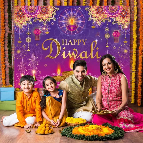 Vista 5 de Mocsicka Happy Diwali - Telón de fondo indio Deepavali Diwali Festival de luz, decoración de fiesta, linterna Rangoli, fotografía, pancarta