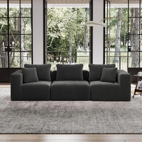 Vista 16 de Avenco Sofá seccional modular de 6 asientos de 141 pulgadas, tela de pana Negro