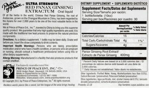 Vista 2 de Prince Of Peace Rojo Panax Ginseng Extractum Ultra Strength - 30 Viales