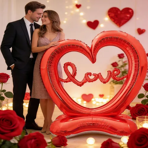 Vista 5 de Soochat Globo gigante de corazón para el día de San Valentín, globos de papel de aluminio, aniversario, boda, día de San Valentín, cumpleaños