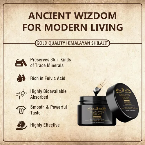 Vista 3 de Shilajit - Resina del Himalaya – Shilajit 100% puro de grado dorado con ácido fúlvico y más de 85 oligoelementos complejos para energía y apoyo