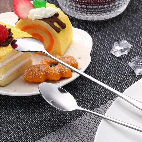 Vista 4 de Juego de 8 cucharas mezcladoras de acero inoxidable con mango largo de 7.9 in para café, batidos, jugos, cócteles