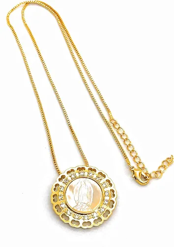 Vista 6 de LESLIE BOULES Medalla Virgen de Guadalupe Cadena chapada en oro de 18 quilates Joyería religiosa, Metal