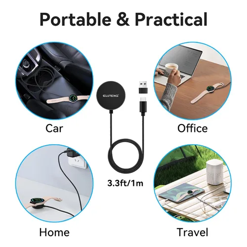 Vista 7 de ELUTENG Cargador para Samsung Galaxy Watch 7 6 5 4 3.3FT/1M USB C Cable de carga inalámbrica Dock con adaptador USB Cable de carga magnético Cable