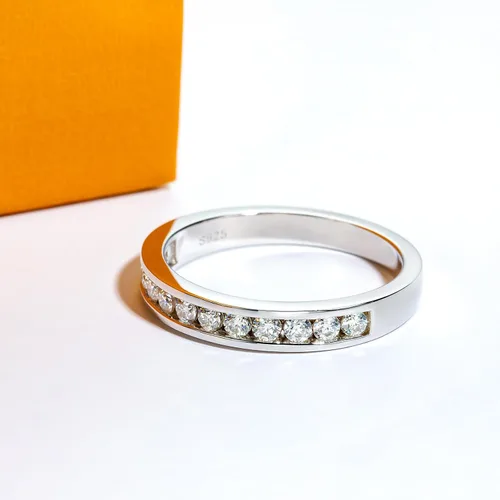 Vista 5 de Anillos de eternidad de moissanita, anillos de boda, color D, claridad VVS1, redondo, corte brillante, plata de ley 925, 56 piedras, anillos