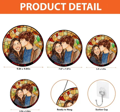 Vista 7 de Foto personalizada para parejas con vitrales de imitación para parejas, retrato de fotos para colgar en la ventana, regalo para él y él, regalo