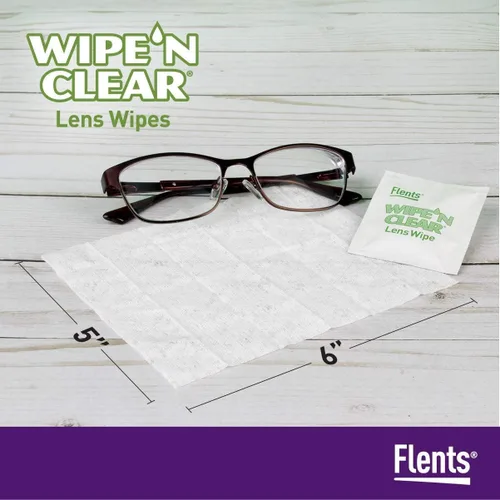 Vista 4 de Flents Wipe'N Clear Toallitas de limpieza biodegradables para lentes, envueltas individualmente, productos ecológicos, 20 unidades, fabricadas