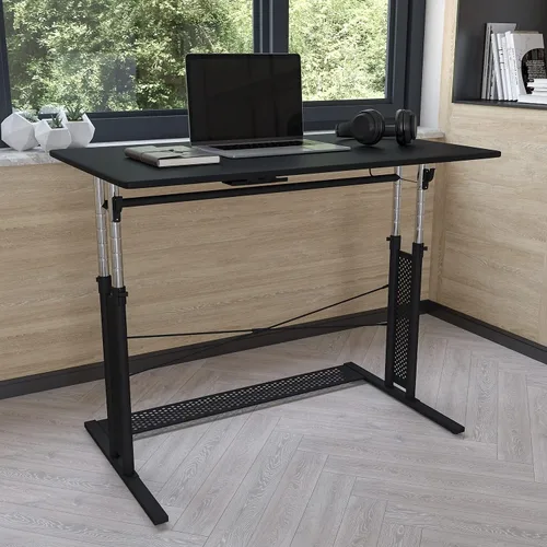 Vista 2 de Flash Furniture Fairway - Escritorio de oficina en casa, altura ajustable (27.25-35.75 pulgadas de alto), color negro
