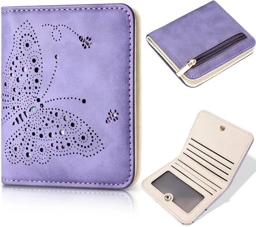Vista 27 de Toughergun Billetera para mujer, con bloqueo Rfid, pequeña, compacta, plegable, de lujo, de cuero, con bolsillo para mujer, minivestido con ventana