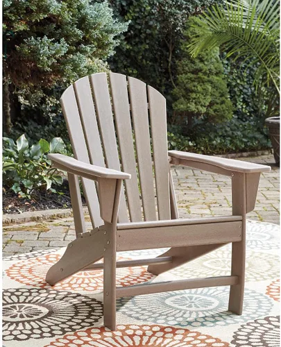 Vista 2 de Diseño de autor por Ashley - Silla para patio exterior Sundown Treasure Adirondack de HDPE, color marrón claro