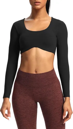 Vista 2 de Aoxjox Camiseta corta de manga larga para mujer Define Sculpt Workout Crop Top