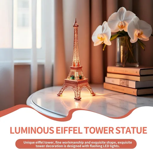 Vista 8 de Cyrank Lámpara LED de torre Eiffel, luz LED, torre Eiffel, figura de mesa parisina, decoración decorativa de París para sala de estar, dormitorio