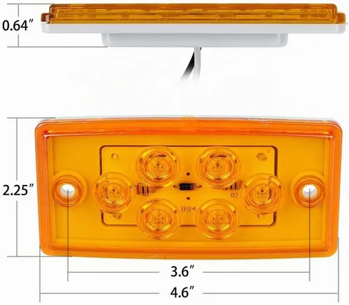 Vista 7 de Partsam Kit de luces LED de repuesto para Freightliner Century/Columbia, 5 luces rectangulares ámbar 6LED para techo de cabina + 2 luces marcadoras