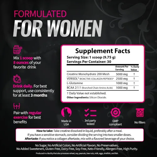 Vista 7 de Bold Buns Creatina para mujeres – Suplemento de construcción de glúteos con colágeno y BCAA – Apoya el desarrollo muscular, recuperación después