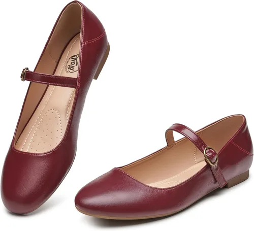 Vista 9 de Trary Mary Jane - Zapatos planos de ballet, zapatos planos negros para mujer, con correa de tobillo, cómodos y elegantes