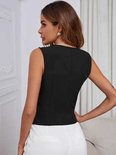 Vista 3 de SweatyRocks Elegante chaleco sin mangas con cuello en V y botones delanteros para mujer