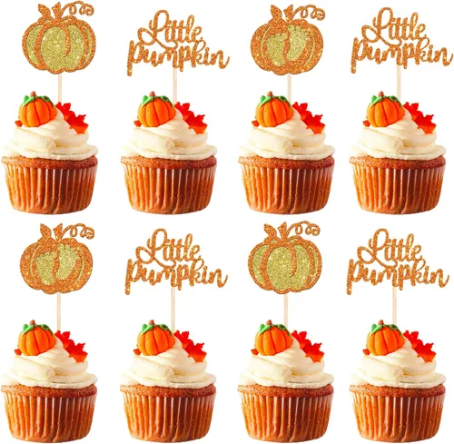 Vista 19 de Rsstarxi Paquete de 36 adornos para cupcakes de calabaza pequeña, revelación de género, baby shower, fiesta, decoración de tartas, calabaza