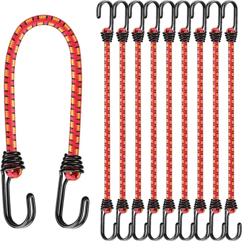 Vista 10 de Rollo de cuerda elástica con 40 ganchos ajustables, cuerdas elásticas resistentes de 1/3 pulgadas x 65 pies, cuerda elástica negra de grado marino