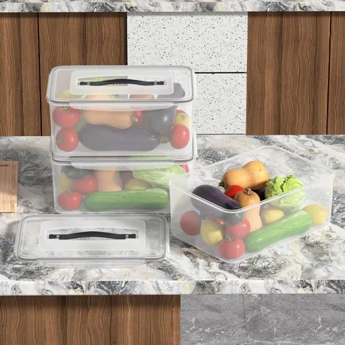 Vista 7 de Paquete de 4 recipientes herméticos de plástico transparente para almacenamiento de alimentos, caja de plástico de 15 cuartos de galón con tapa