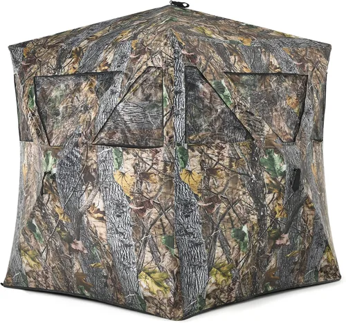 Vista 10 de Tangkula Persiana desplegable para 3 personas, persiana portátil de caza con ventanas de malla, bolsa de transporte y estacas de tierra, tienda