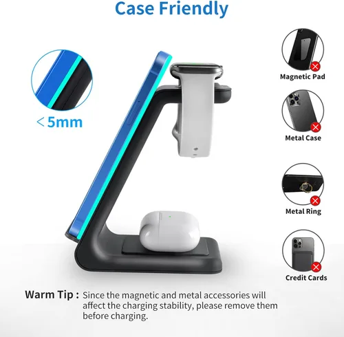 Vista 8 de Cargador inalámbrico para iPhone, YOCUNKER 3 en 1 Qi estación de carga inalámbrica rápida para múltiples dispositivos Apple Watch Series