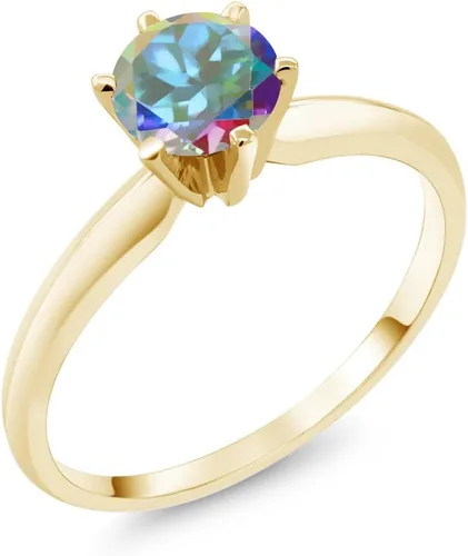 Vista 51 de Anillo de compromiso solitario con piedra preciosa redonda de oro amarillo de 14 quilates de 0.236 in para mujer Ajuste clásico de 6 puntas