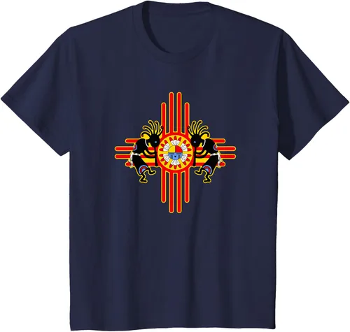 Vista 49 de Native American Kokopelli Kachina Zia Symbol 2 - Camiseta divertida para fanáticos, Negro