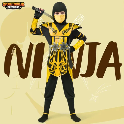 Vista 2 de Spooktacular Creations Disfraz de ninja para niños, disfraz de ninja con accesorios de ninja, juguetes para disfraz de Halloween